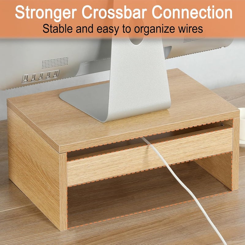 TEAMIX Higher Monitor Stand Riser, Wood Monitor Riser with Storage for Desk Small Monitor Stand TV/Screen/PC/Laptop Riser Computer Stand Desktop Shelf - Image 3